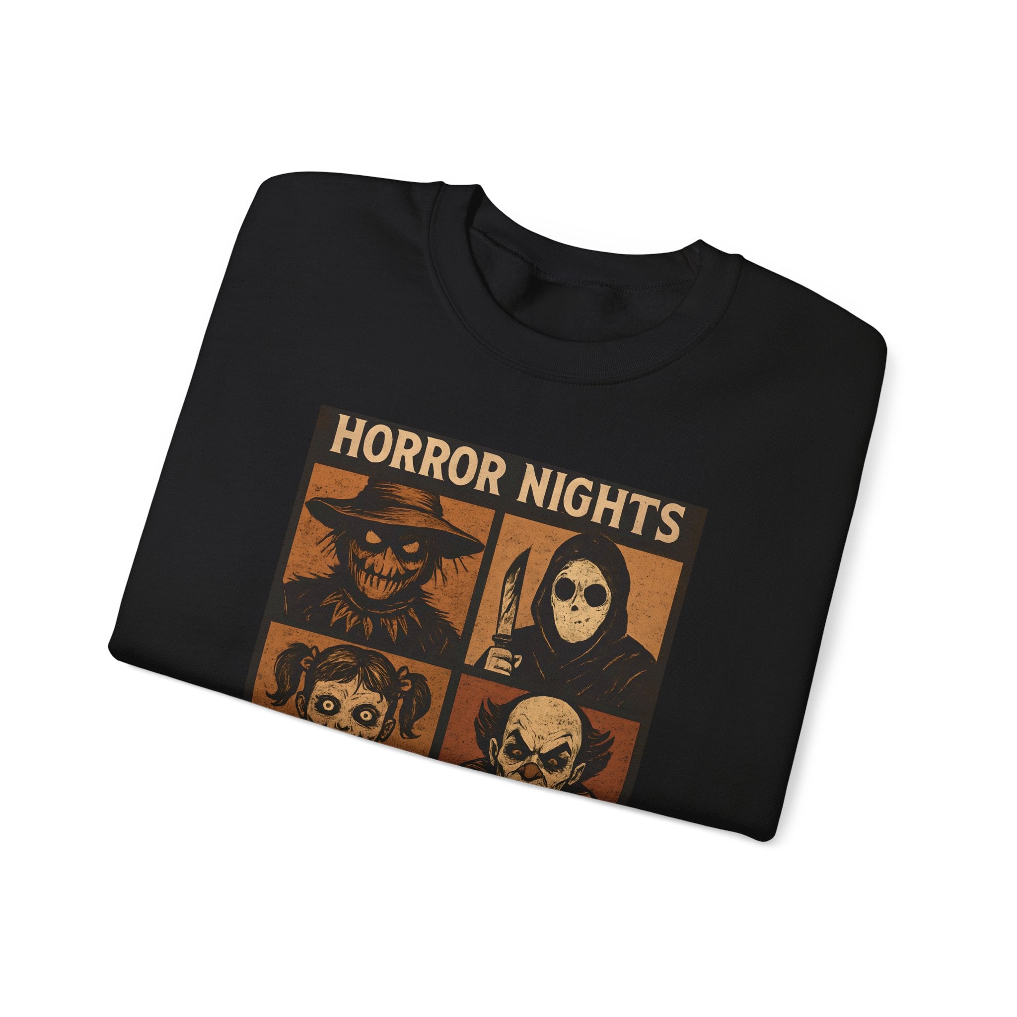 Horror Nights Sweatshirt | Cozy Halloween Crewneck, Spooky Unisex Graphic Sweatshirt, Horror Movie Lovers’ Apparel, Fall & October Fashion