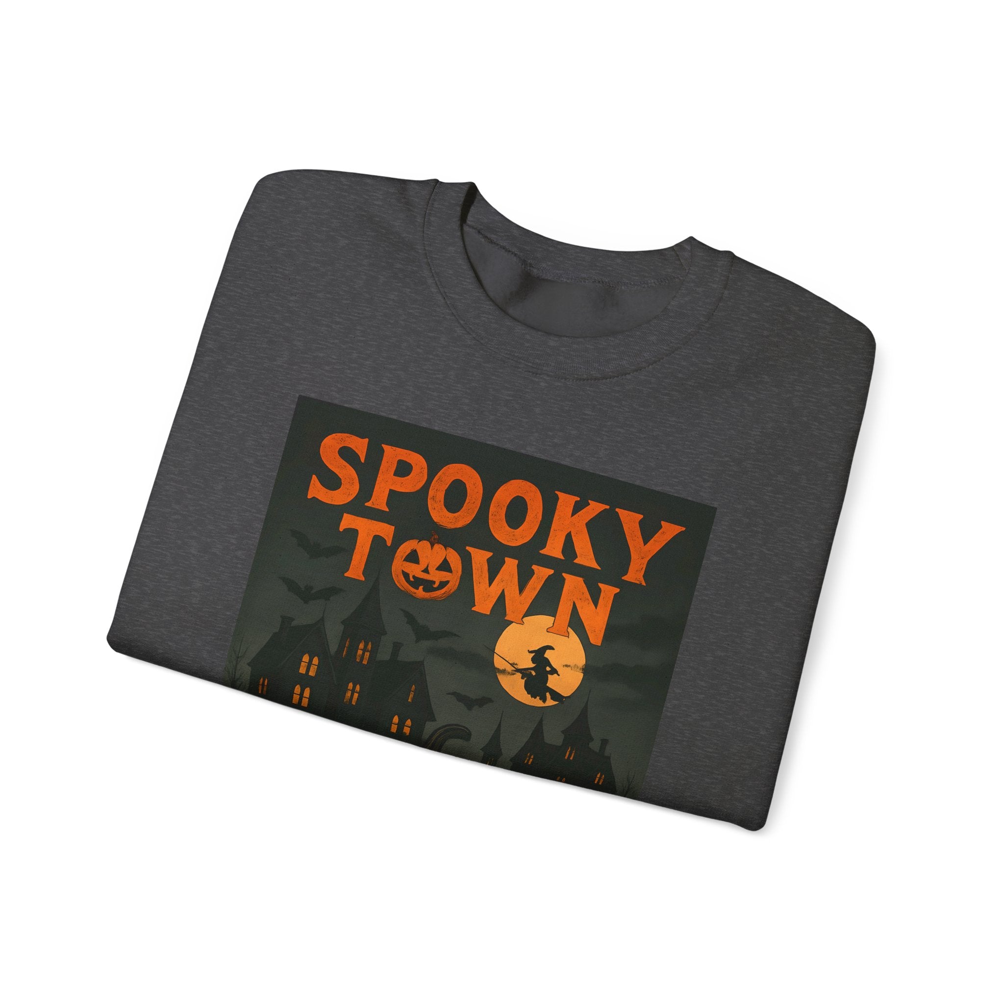 Spooky Town Sweatshirt – Cozy Pumpkin Halloween Crewneck, Unisex Fall Fashion, Autumn Wardrobe Essential