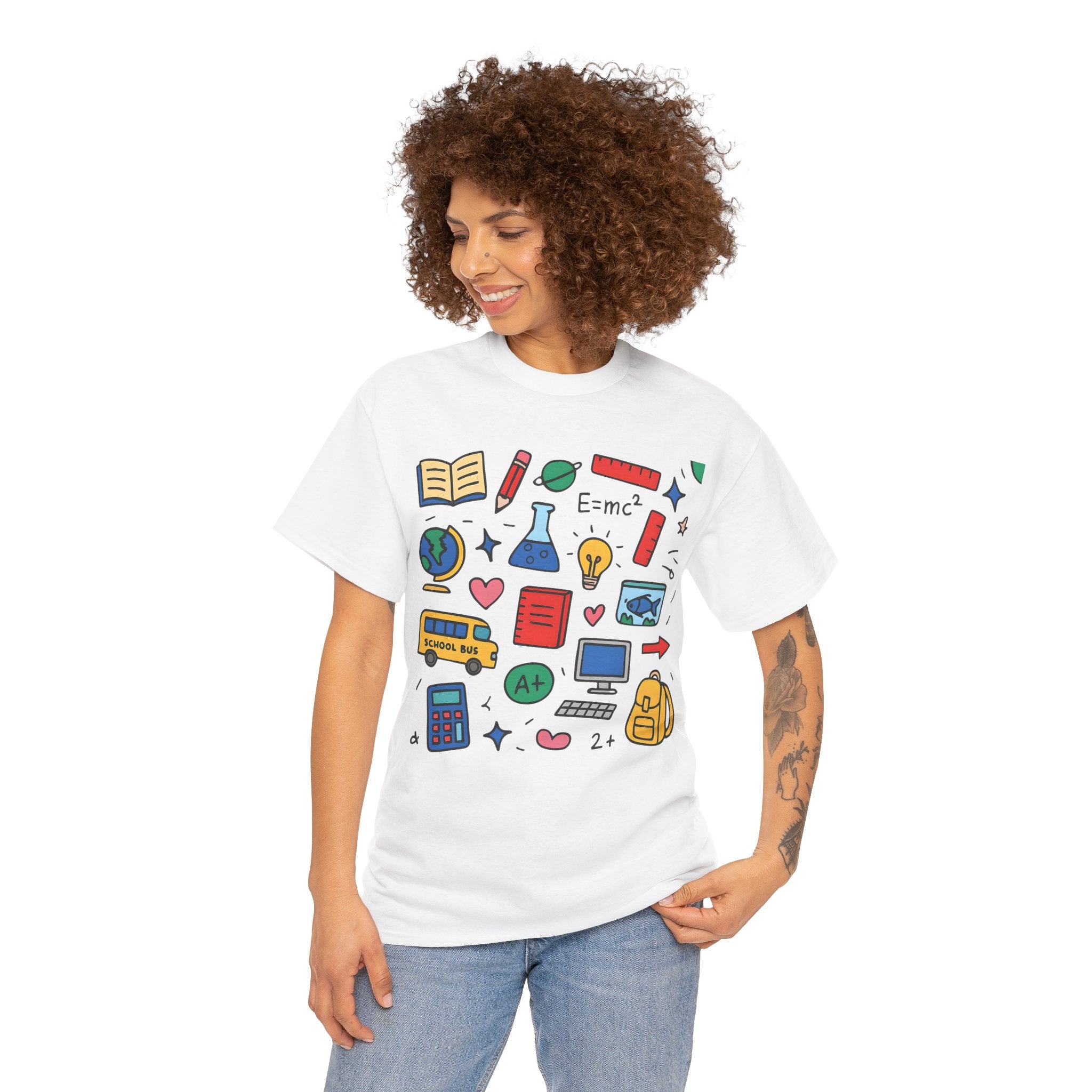 Colorful School Doodles Teacher Shirt – Back to School Graphic Tee | Math, Science & Classroom Gift for Teachers & Students